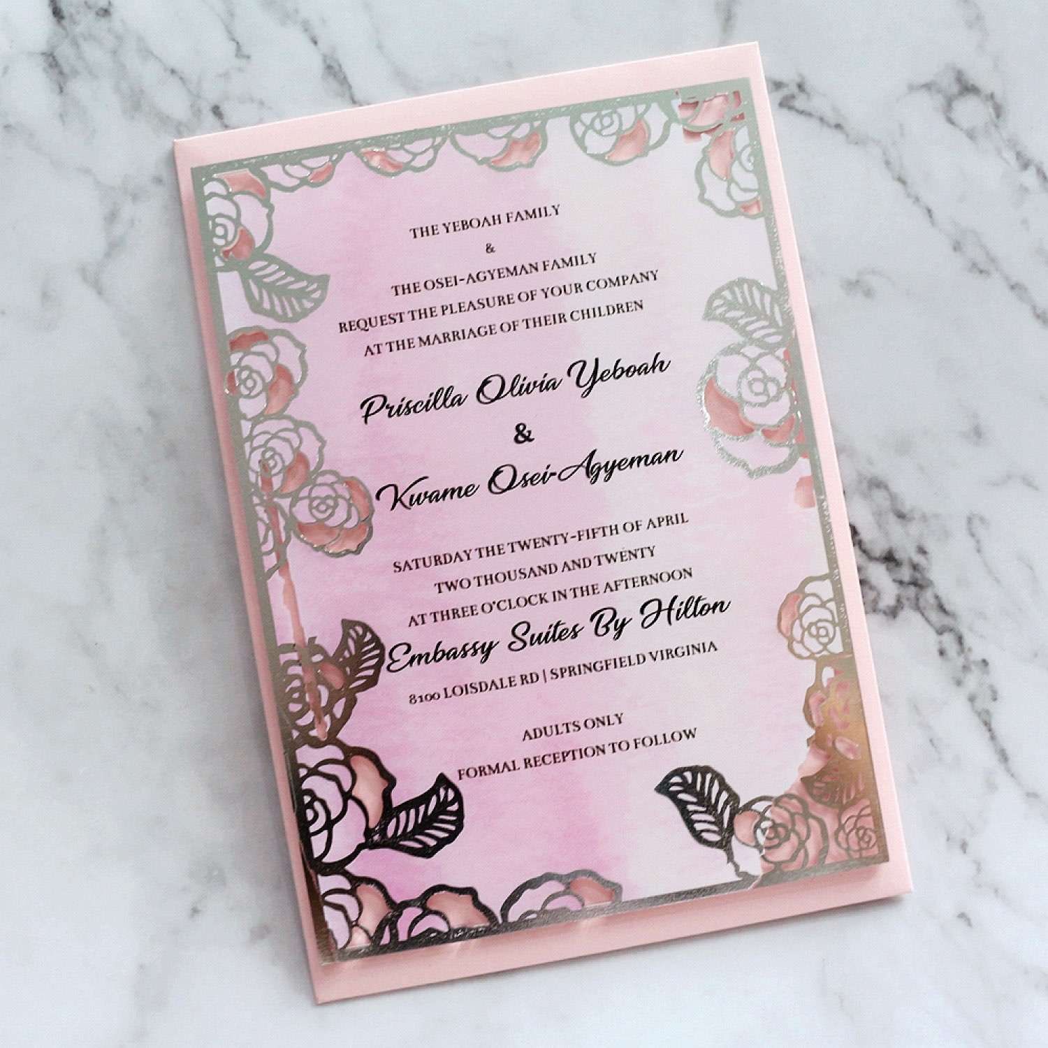 Laser Cut Invitation Card Pink Wedding Invitation Romantic Card Customized 